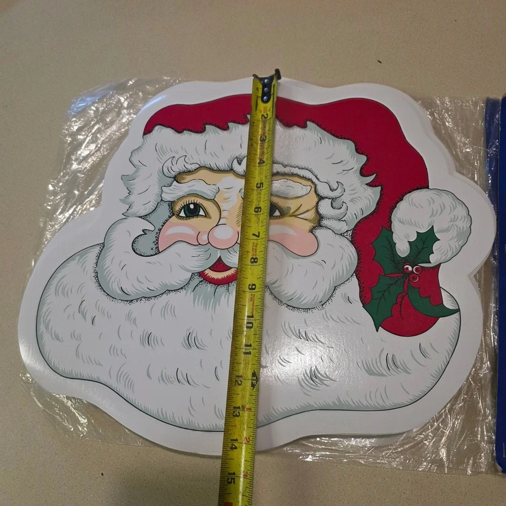 Vintage Joybrite 17in Christmas Santa Claus Placemat, Set of 10, Vinyl Cutout